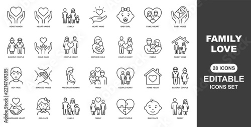 Family and Love line editable icons set. editable stroke. Vector illustration