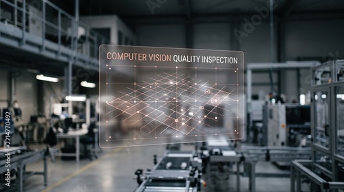 Automated quality inspection powered by advanced computer vision technology within a modern industrial manufacturing facility, showcasing smart factory automation and efficient production processes