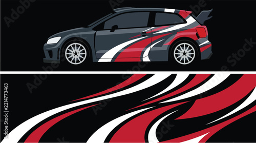 Car Wrap Design with Aggressive Racing Livery in Red White Black