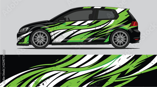 Car Wrap Design with Camouflage Green and Black Stripes Decal