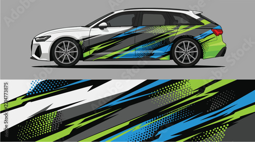 Car Wrap Design with Dynamic Racing Livery in Green Blue Black
