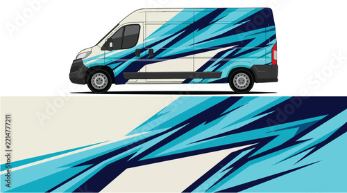 Car Wrap Design with Dynamic Wave Decal in Blue and Navy