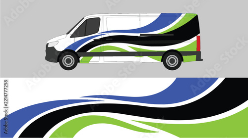 Car Wrap Design with Dynamic Wave Livery in Green Blue and Black