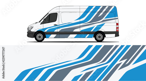 Car Wrap Design with Dynamic Wave Decal in Blue and Gray