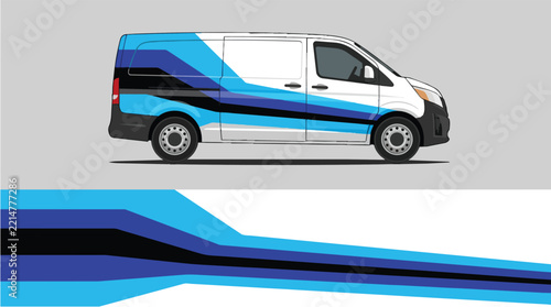 Car Wrap Design with Gradient Blue and Black Stripes