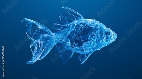 Plastic pollution creates a marine animal form, depicting environmental damage and a concept for ecological awareness