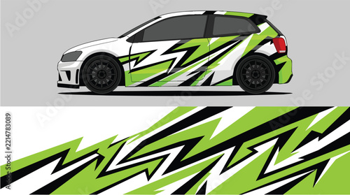 Car Wrap Design with Dynamic Green Black Zigzag Livery