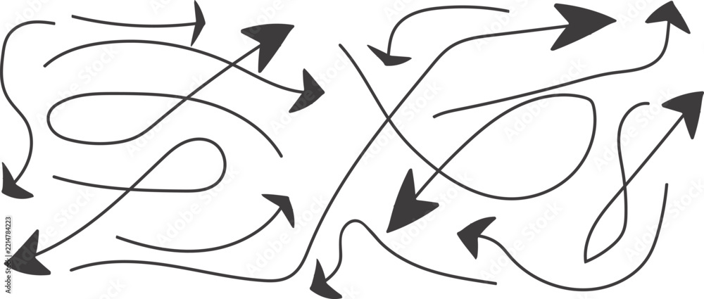 Fototapeta premium Black arrow swirls and lines on a white background directional flow and movement illustration
