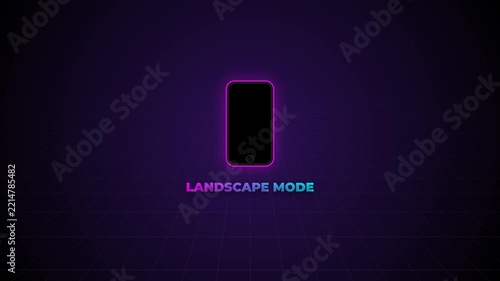 Smartphone shows landscape mode text in neon digital space