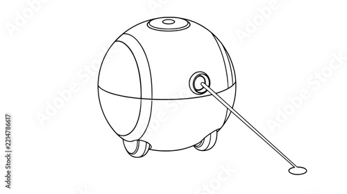 Fotografie Black outline vector icon of a round automatic rolling cat toy ball with wheels