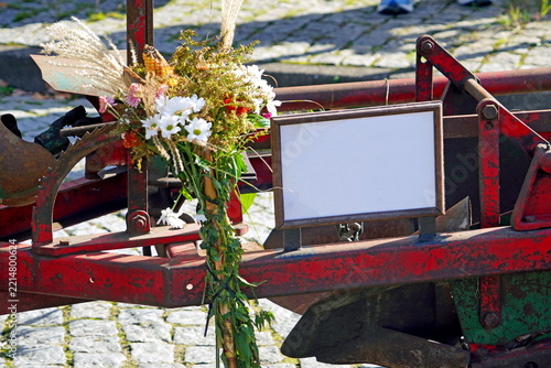 Vibrant flower decoration adorn festive wagon at german Thanksgiving parade