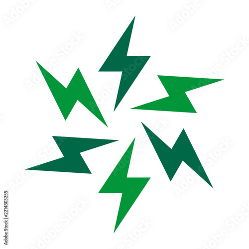 Six Radial Lightning Bolts Green Icon
