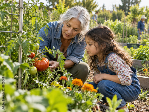Older Gardener Showing Child First Harvest in Community Garden