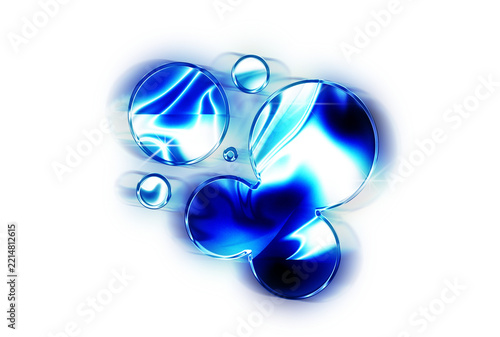 Abstract Frutiger Aero Y2K liquid chrome blue metallic bubbles with glossy reflections and futuristic glow