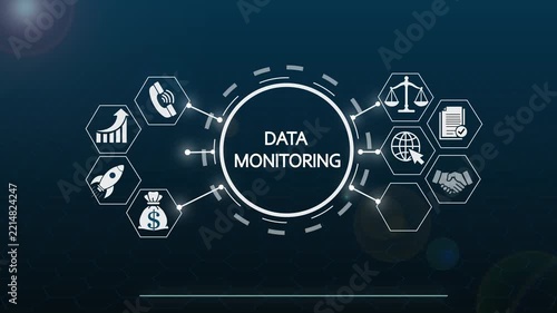 Data monitoring hud interface with business icons and analytics infographic dashboard
