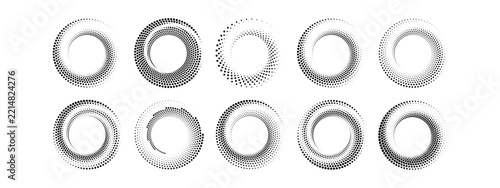 Set of pop art halftone circles. Shapes dots pattern in pop art style. Abstract modern stylish texture. Vector illustration geometric pattern. Round design elements for your content.
