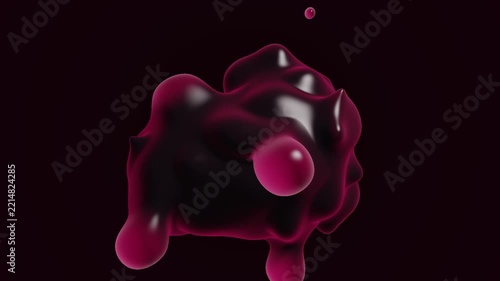 3D Ruby Cell Division Cluster with Glowing Crimson Fluid Droplets
