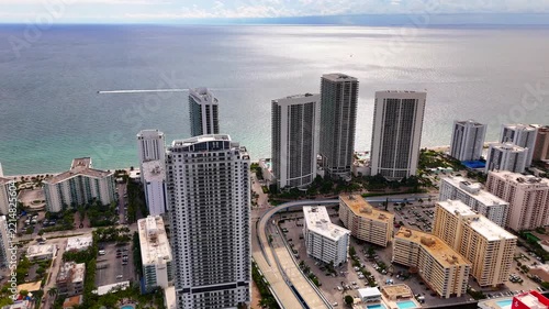 High-rise construction Hallandale Beach Florida aerial stock footage