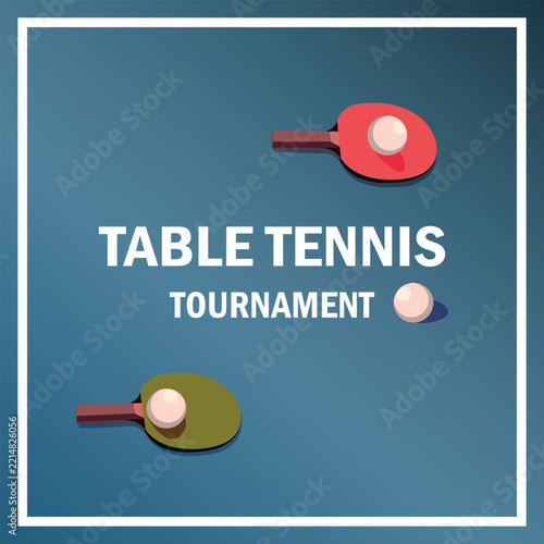 Ping pong banner template. Racket and ball for playing table tennis. Ping pong championship logo, poster design for sports. Flat vector illustration.