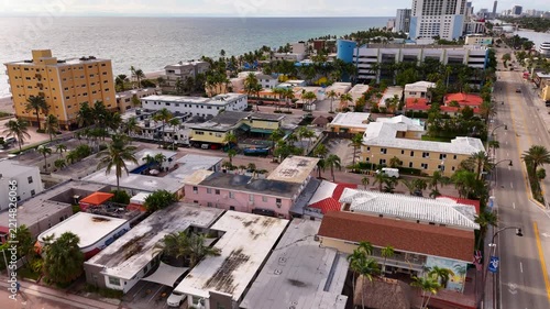 Morning on Hollywood Beach Florida after heavy rain and king tide floods