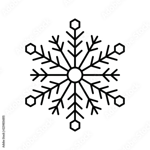 Minimalist black and white snowflake vector icon for winter design