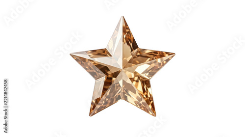 A golden faceted crystal star shaped gemstone, isolated on transparent background