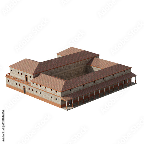 Fotografie 3D isometric rendering of an ancient Roman villa with a central courtyard and colonnade