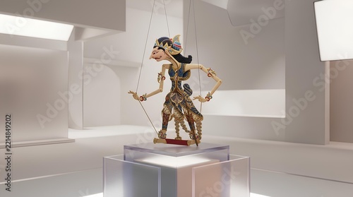 Elegant Traditional Dance Sculpture Display in Modern Gallery.