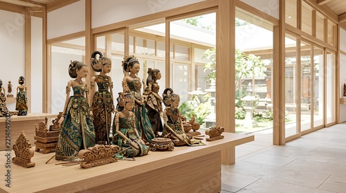 Elegant Traditional Wooden Sculpture Display in Bright Modern Room.