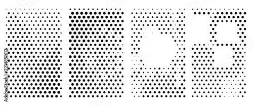 Set of square shapes with noise, pixel, halftone or grain texture isolated on white background. Quadrangular forms with polka dot pattern. Vector graphic illustration. eps 10