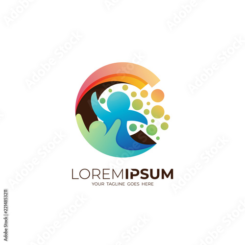 C logo and people care design illustration, charity logo with babble logos, 3d style