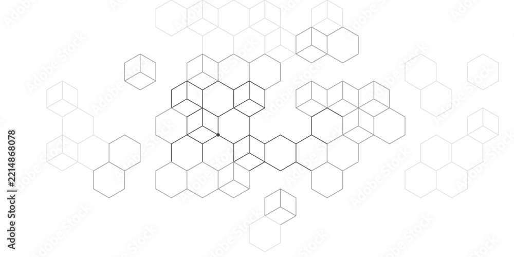 Fototapeta premium Stylish black and white geometric hexagon background with isometric cube cells.