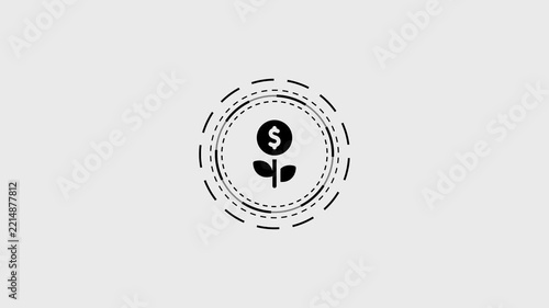 Minimalist money plant growing animation representing financial prosperity on grey background.