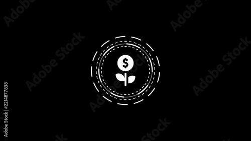 Growing money plant icon animation showing investment growth concept on black background.