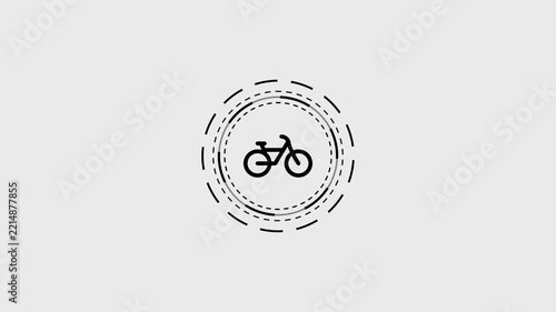 Bicycle icon animation with moving dashed circles for eco-friendly transport in motion footage.