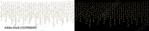 Christmas string lights with glowing red and green bulbs isolated on transparent background, 3d render of festive curtain fairy lights for holiday party decoration and winter season design projects