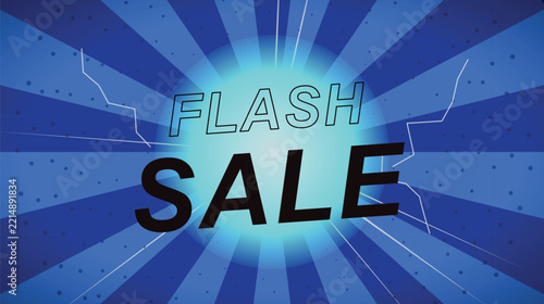 Vibrant blue vector graphic illustration featuring bold typography announcing exciting flash sale event promotion