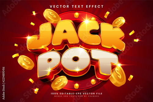 Editable vector text effect with a vibrant casino jackpot and money concept, featuring gold coins and a lucky style, suitable for gaming, banners, and advertising designs.
