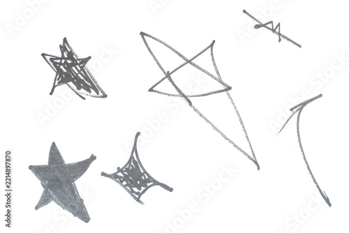Collection of abstract star sketches on transparent png background