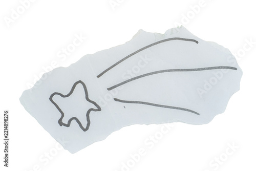 Torn paper with drawing of star and lines on transparent background