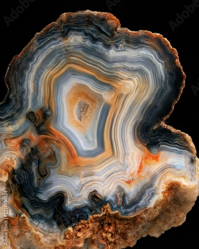 Polished agate cross-section displaying layered bands