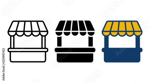 Market stall icon set retail shop and street vendor symbols business commerce
