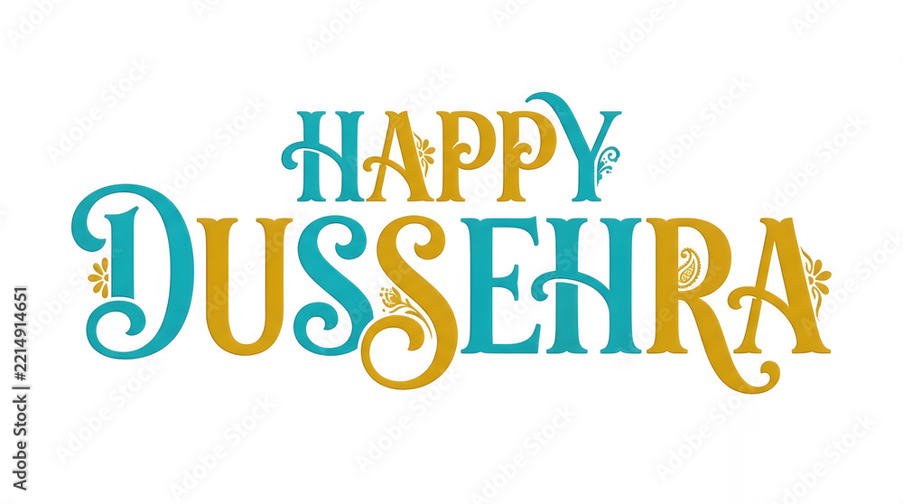 Fototapeta premium Colorful Happy Dussehra text design with decorative floral patterns and elegant typography