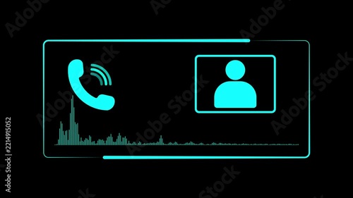 Contact and user profile icons on a dark background, featuring vibrant pink and blue light effects with an audio waveform. Modern digital communication and technology
