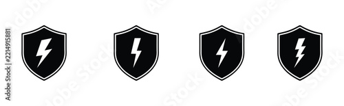 Electric power shield icon. Power protection and electrical safety symbol in circular line.