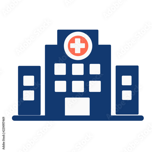 Hospital building icon with medical cross symbol flat vector illustration.