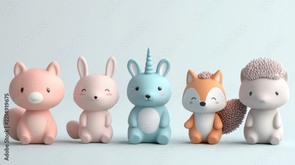 Fototapeta premium 3d rendering set with cute animals