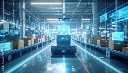 High-tech digital shipping center with automated systems.