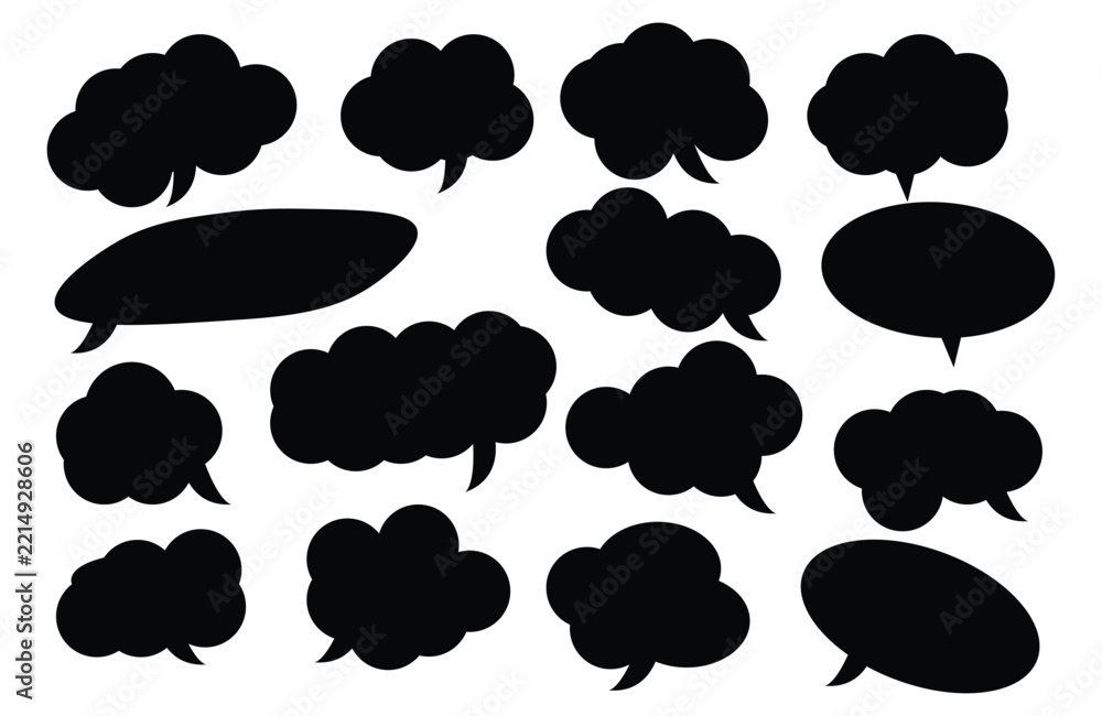 Obraz premium Black Speech Bubble and Chat Icons Set – Communication, Message, Conversation and Social Media Symbols
