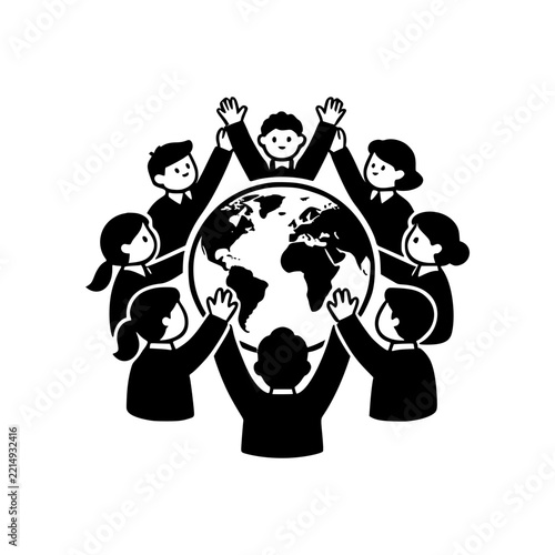 children holding hand round the globe icon vector